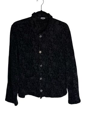 CP SHADES Black Floral Velvet Shirt Jacket S Shaket Boho Boxy
